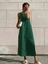 Cotton Linen Square Neck Sleeveless Slit Dresses