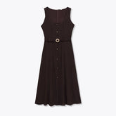 Brown With Belt Elegant Midi Long Dresses