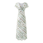 Elegant Girl Short Sleeve V Neck Print A-line Midi Summer Dresses Chic Lady Holiday Robe Party Dress