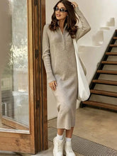 Elegant Half Zip Stand Collar Long Sleeve Knit Dresses
