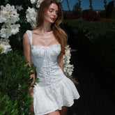 Sweet Floral Embroidery White Tank Dresses
