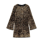 Long Sleeve O Neck Sequin Mini Dresses