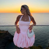 Elegant Pink Halter Ball Gown Dresses
