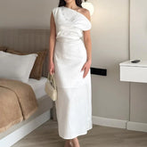 Sexy Slanted Neck High Waist Daily Dresses