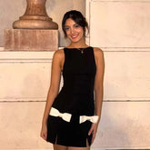 Contrast Bow Black Mini Dresses