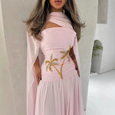 Chiffon Shawl Printed Evening Dresses