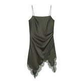 Romantic Lace Trim Green Camisole Dresses