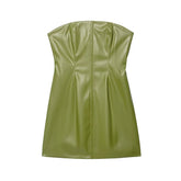 American Retro Green Faux Leather Dresses