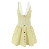 V-Neck Slim Fit Yellow Polka Dot Dresses