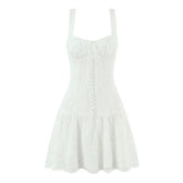 Button-Front White Sling Mini Dresses