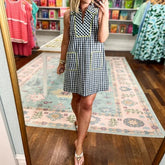 Checkered Print Lapel Sleeveless Tank Beach Dresses