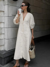 V-neck Bubble Sleeve A-line Dresses
