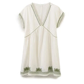 Summer V Neck Casual Loose Floral Embroidered Short Dresses