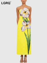 Summer Chest Wrapping Slim High Waist Pullover Long Dress,printed Flower spliced patchwork Straight Dresses