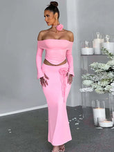 Summer Two-piece Set Sexy Strapless Long-sleeved Top With Irregular Slim-fitting Skirt 19DB2727