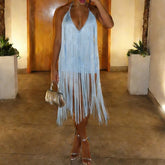 Hot Girl V-neck Sleeveless Tassel Cocktail Party Dresses