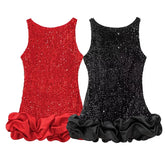 Christmas Party Mini Dresses Sexy Backless O Neck Sleeveless Ruffle Hem Ball Gown Dresses