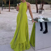O Neck Sleeveless Long Top + Skirt 2pc Set Sexy Hollow Out Backless Beach Suit Casual Pleated Holiday Party Outfit