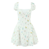 Pretty Girl Sweet Floral Print Summer Dresses Vintage Puff Sleeve A-line Mini Holiday Dresses