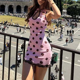 O Neck Casual Dresses Sweet Polka Dot Printed Sleeveless Party Dresses
