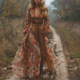 Vintage Pattern Printed High Waist Robe Dresses