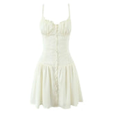 Sexy Girls Backless Bandage Sling Mini Summer Dresses Beige Black A-line Beach Vacation Dresses