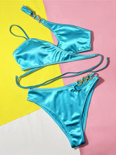 Asymmetric Satin One Shoulder Bikini Two-pieces Bikini Set