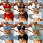 Bikini Set Reversible 3-Piece Swimwear Bathing Suit Solid Color Mini