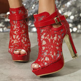 Sexy Mesh Embroidery Platform High Heels Boots