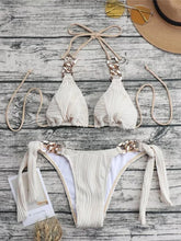 Metal Rings Halter Wrinkled Bikini Two-pieces Bikini Set Lady