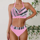 Patchwork Strap Two Piece Swimsuit Printed Bikini Two-Piece Swimsuit Corset Swim Lingerie Outdoor