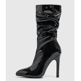 Sexy Pointed-Toe Patent Leather High-Heel Ankle Boots