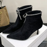 Sexy Pointed Toe Velvet Ankle Boots