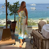 Sexy Adjustable Spaghetti Straps Lemon Print Summer Dresses