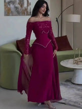 Fashionable Slash Neck Long Sleeved Diamond Studded Waist Patchwork Dresses