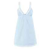 Sexy Spaghetti Straps Lace Spliced Blue Striped Dresses