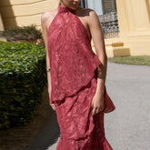 Red Printed Sleeveless Cake Long Dresses