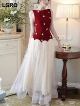 Summer Round Neck Sleeveless Slim High Waist Pullover Mesh Spliced Dresses