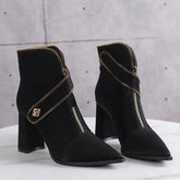 Front Zipper Metal Buckle Strap Short Tube Women's Boots