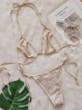 Shiny Sequins Halter Cut Out Strappy Bikini Two-pieces Bikini Set