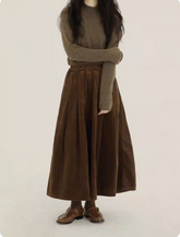 Pleated Corduroy Midi Skirt