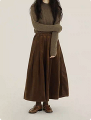 Pleated Corduroy Midi Skirt