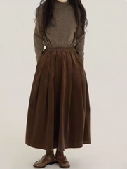 Pleated Corduroy Midi Skirt