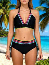 Holiday Fashion Black Printed Halter Bikini Set Two Piece Panties Swimsuit