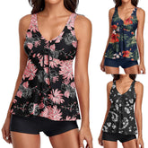 Swimwear Set Floral Print High Neck Bikini with Cover Ups Conservative Two-Piece Bathing Tank Top Swim