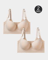 2-Pack Extra Firm High Compression Full Cup Push Up Bra - Tan