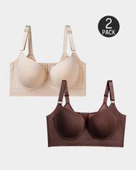 2-Pack Extra Firm High Compression Full Cup Push Up Bra - Tan+Brown