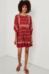 Tale to Tell Red Boho Print Mini Dress