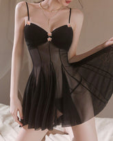 See-through Mesh Pleated Slip Nightgowns