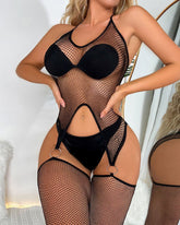 Elastic Hollow-Out Lingerie Set with Stockings